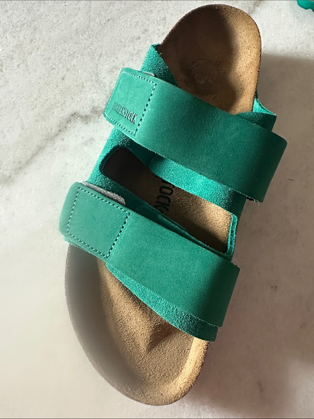 Birkenstock Women's Teal Suede Two-Strap Slide Sandals